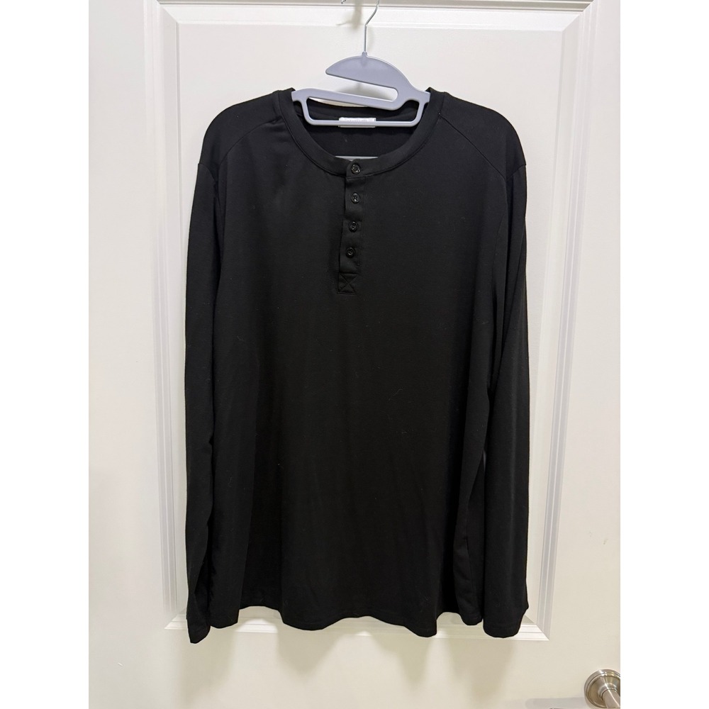 Coofandy Mens Black Long Sleeve Henley Shirt Size Large 4-Button Placket Raglan